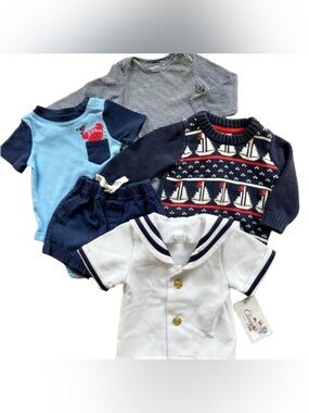 Lot of Child’s 3-6 Month Nautical Themed T-shirt Onesies, Shorts, Sweater
